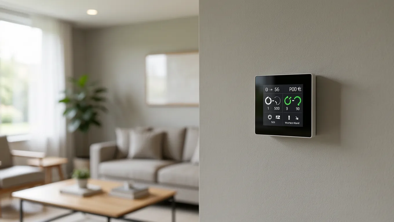 Smart thermostat installed on a living room wall