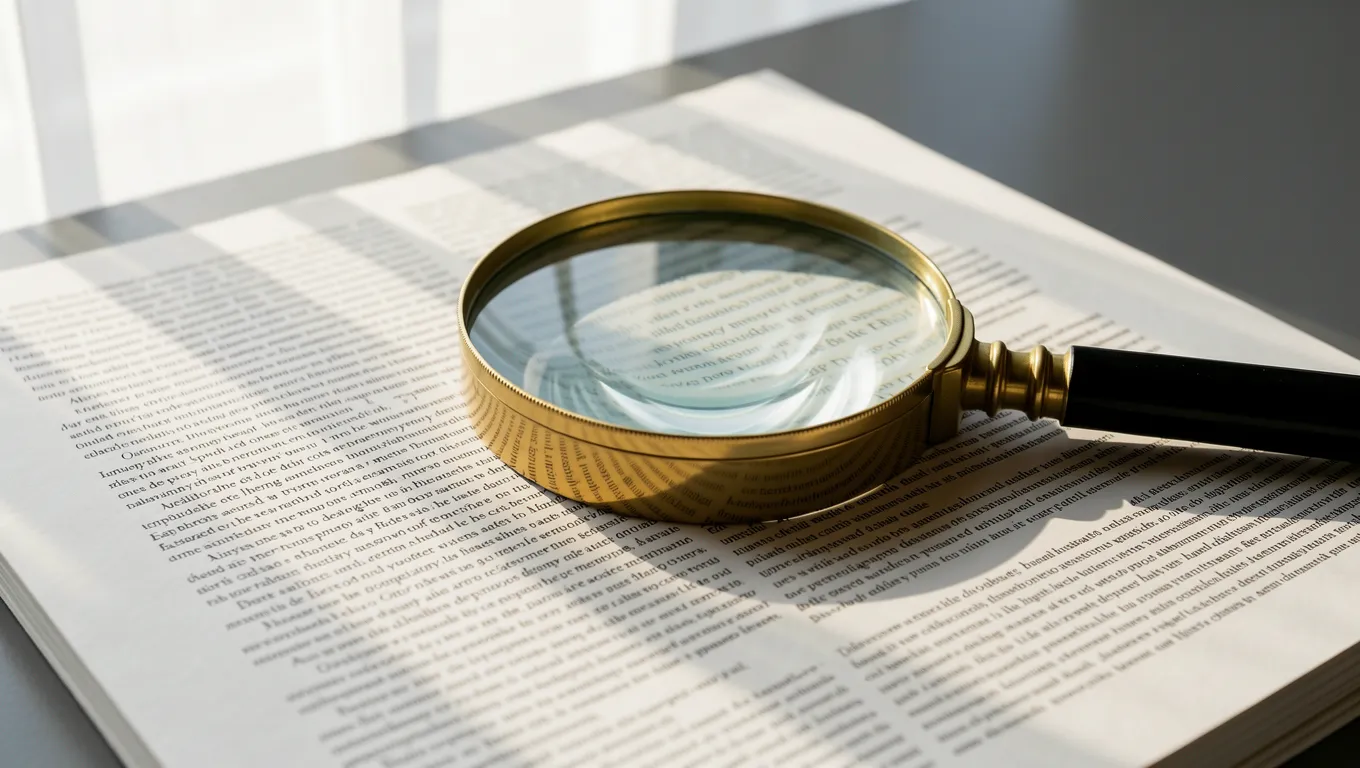 Magnifying glass over a detailed loan agreement contract