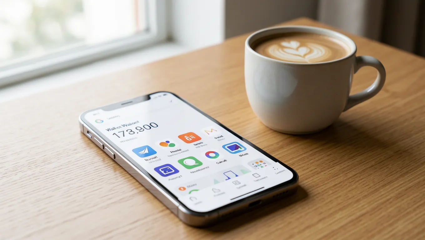 Smartphone showing digital tasks and wallet balance