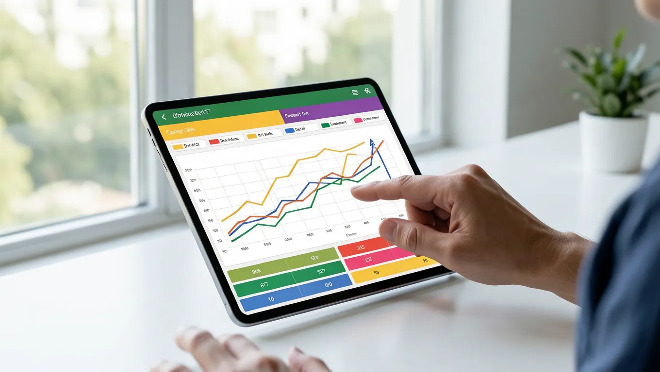 Person reviewing a digital financial dashboard on a tablet device