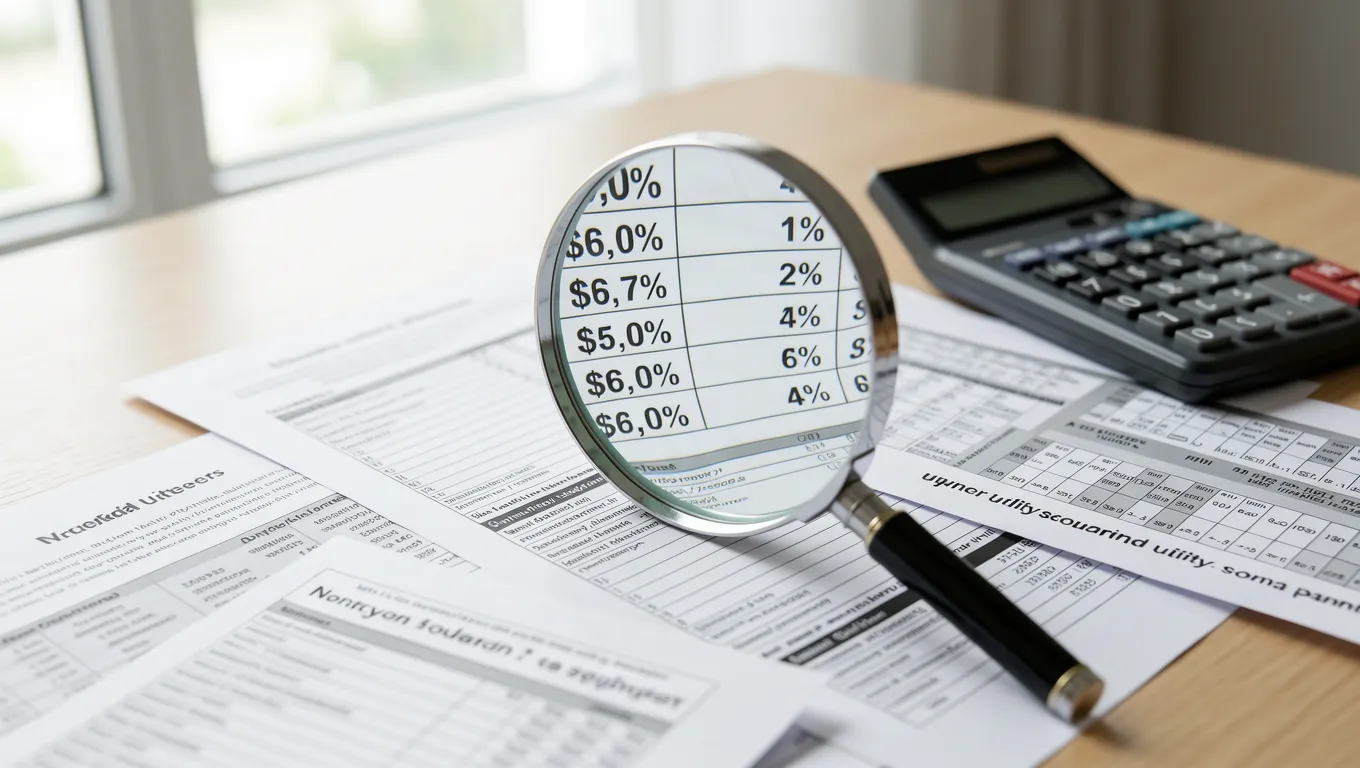 Magnifying glass highlighting high interest rates on debt documents