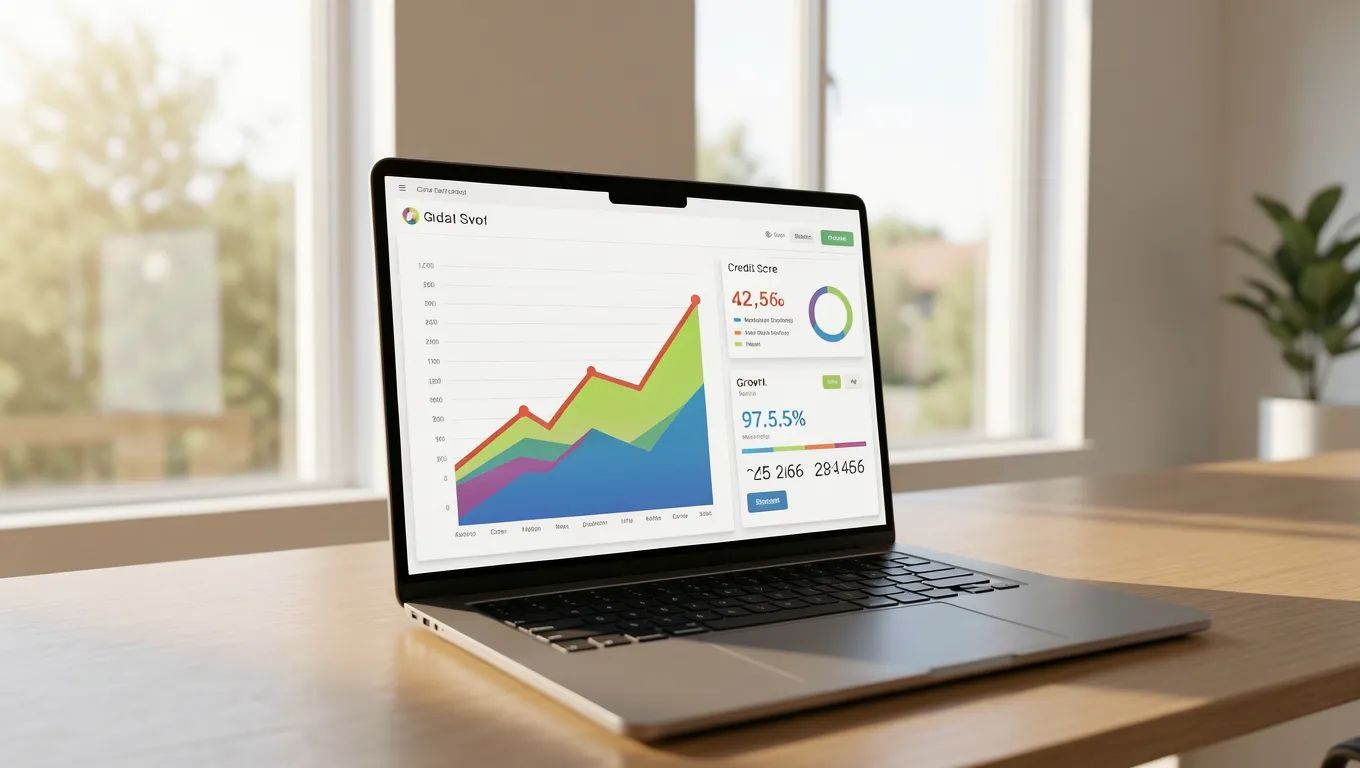 Visualizing top rated personal loans via a digital credit dashboard on a modern laptop.